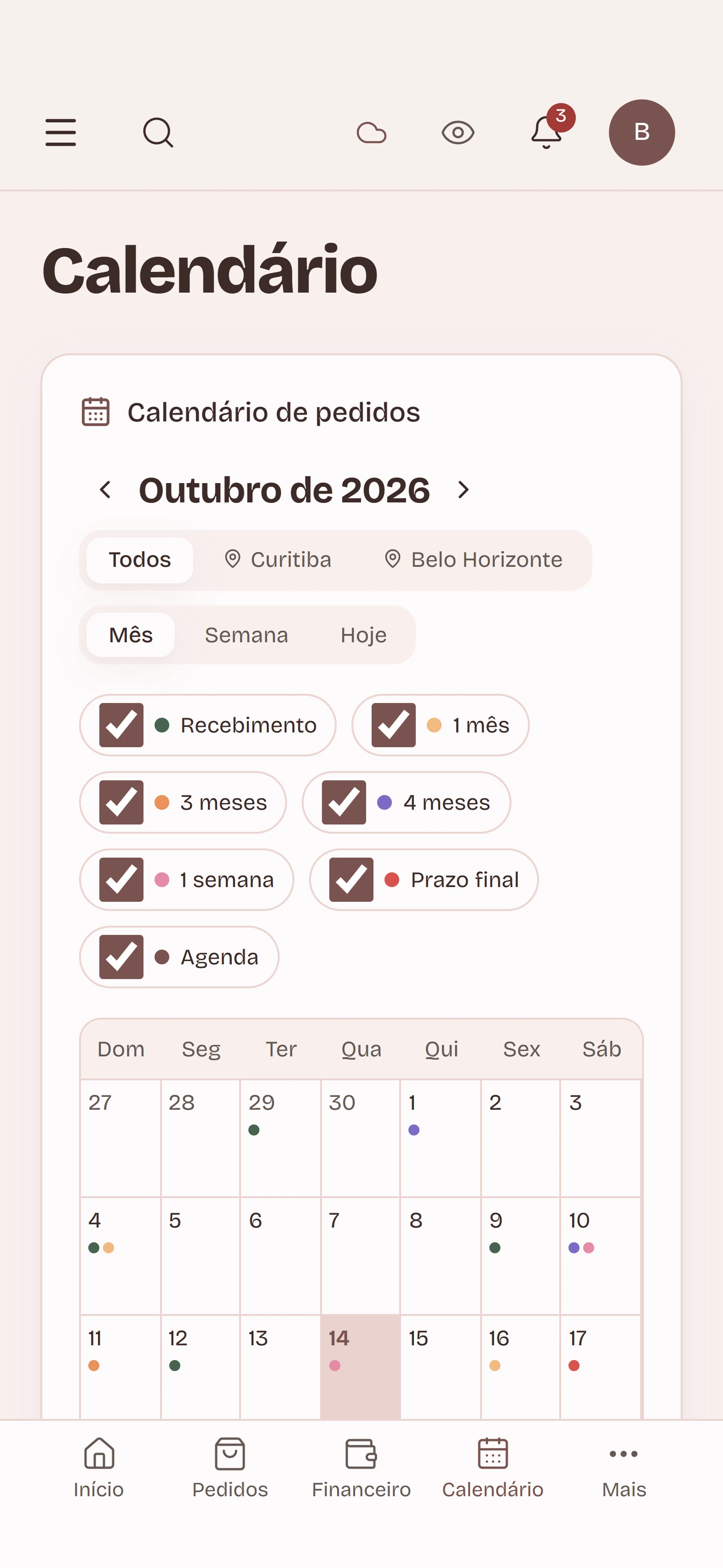 Calendário no celular.