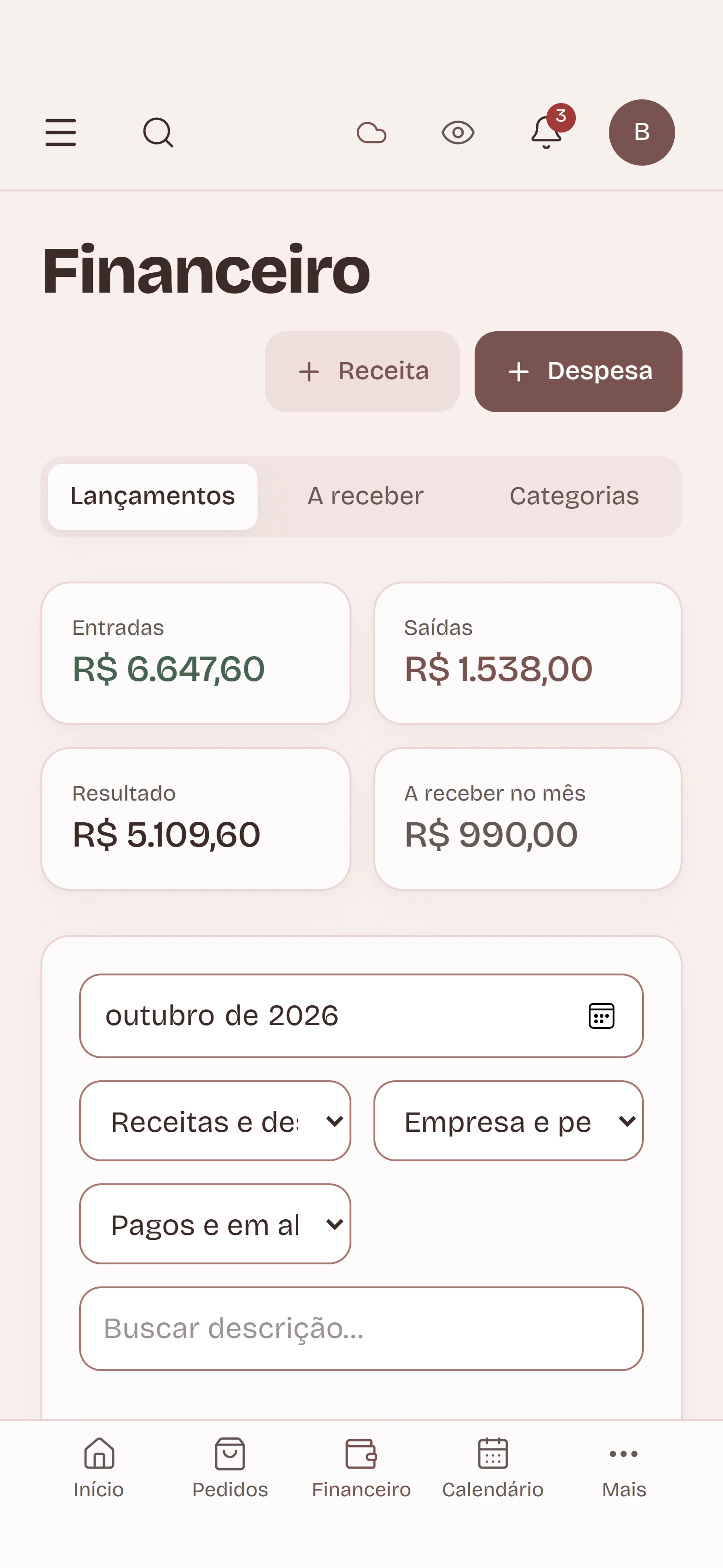 Financeiro no celular.