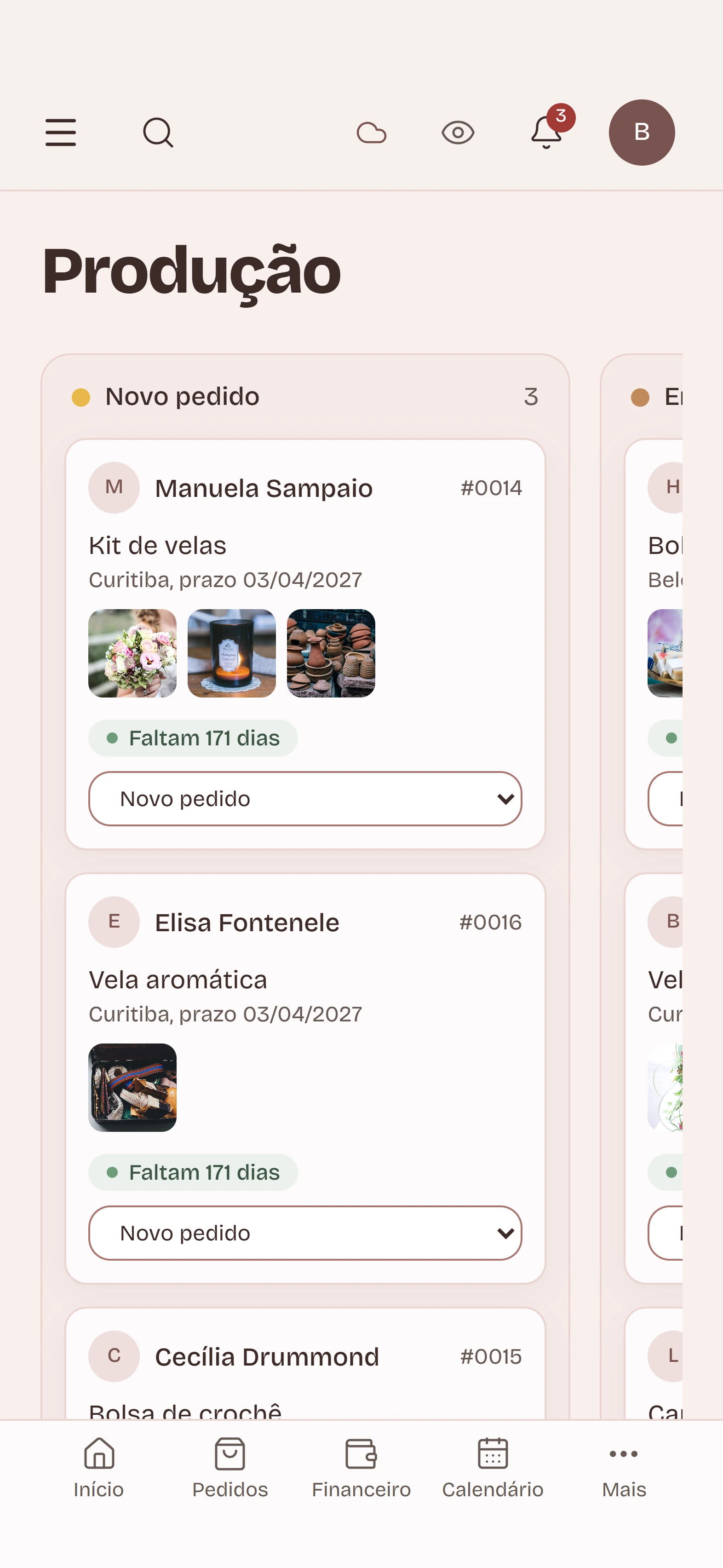 Quadro de produção no celular.